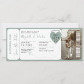 Hochzeit in Urlaubsort Boarding Pass Flugzeug Tick Einladung (Vorderseite)