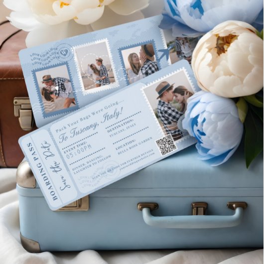 Hochzeit in Urlaubsort Boarding Pass Flugzeug Tick Einladung
