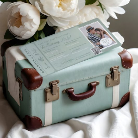 Hochzeit in Urlaubsort Boarding Pass Flugzeug Tick Einladung