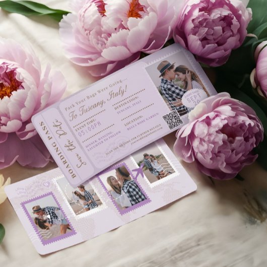 Hochzeit in Urlaubsort Boarding Pass Flugzeug Tick Einladung