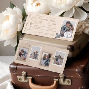 Hochzeit in Urlaubsort Boarding Pass Flugzeug Tick Einladung