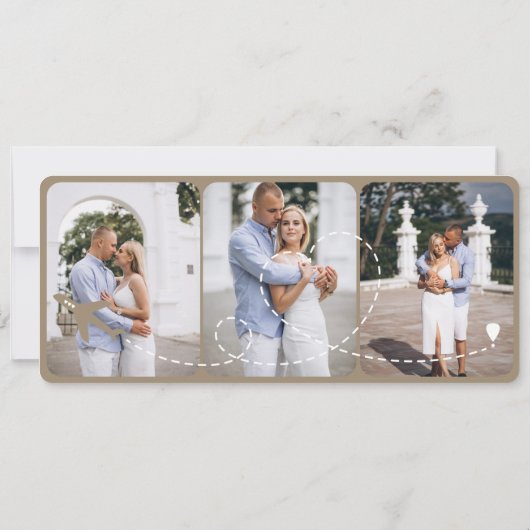 Hochzeit in Urlaubsort Boarding Pass Flugzeug Tick Einladung (Rückseite)