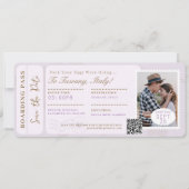 Hochzeit in Urlaubsort Boarding Pass Flugzeug Tick Einladung (Vorderseite)