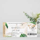Hochzeit in Urlaubsort Boarding Pass Flugzeug Trop Einladung (Stehend Vorderseite)