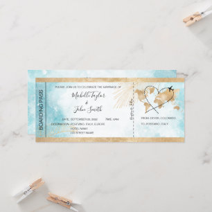 Hochzeit in Urlaubsort Boarding Pass Flugzeug Trop Einladung