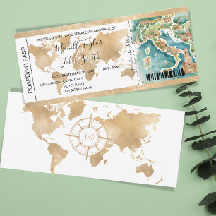 Hochzeit in Urlaubsort Boarding Pass Italien Einladung