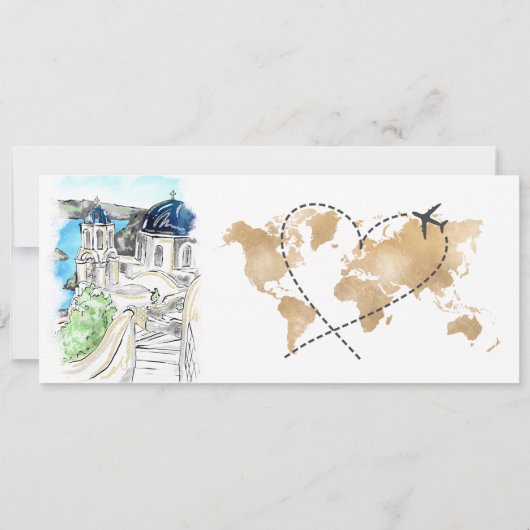 Hochzeit in Urlaubsort Boarding Pass Santorini Gri Einladung (Rückseite)