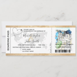Hochzeit in Urlaubsort Boarding Pass Santorini Gri Einladung