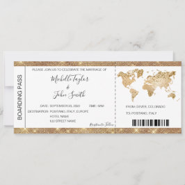 Hochzeit in Urlaubsort Boarding Ticket Gold Plan Einladung