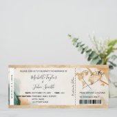 Hochzeit in Urlaubsort Boarding Ticket Gold Plan Einladung (Stehend Vorderseite)