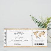 Hochzeit in Urlaubsort Boarding Ticket Gold Plan Einladung (Stehend Vorderseite)