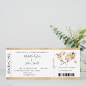 Hochzeit in Urlaubsort Boarding Ticket Gold Plan Einladung (Stehend Vorderseite)