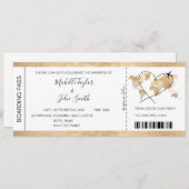 Hochzeit in Urlaubsort Boarding Ticket Gold Plan Einladung (Vorne/Hinten)