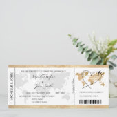 Hochzeit in Urlaubsort Boarding Ticket Gold Plan Einladung (Stehend Vorderseite)