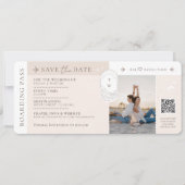 Hochzeit in Urlaubsort Boarding Ticket QR Code Einladung (Vorderseite)