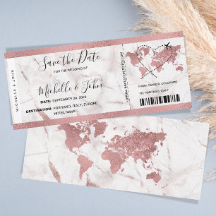 Hochzeit in Urlaubsort Boarding Ticket Rose Gold Einladung