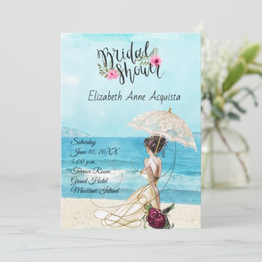 Hochzeit in Urlaubsort Brautdusche Einladung (Stehend Vorderseite)