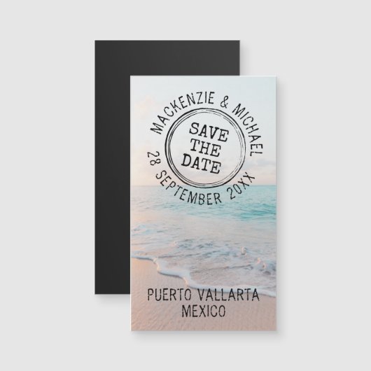 Hochzeit in Urlaubsort Briefmarke Mini Magnet (Vorne/Hinten)