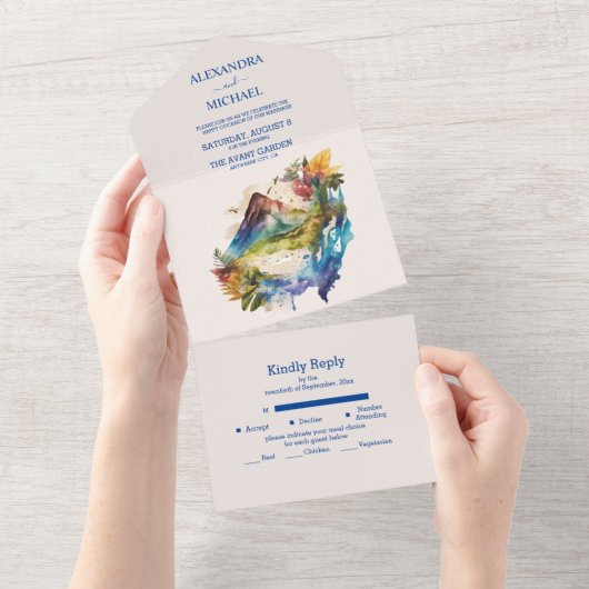 Hochzeit in Urlaubsort Costa Rica All In One Einladung (Abreißen)