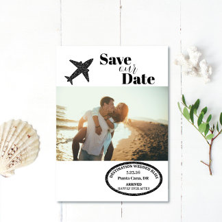 Hochzeit in Urlaubsort der Briefmarke Save the Dat Save The Date