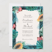 Hochzeit in Urlaubsort der tropischen Blätter Einladung (Vorderseite)