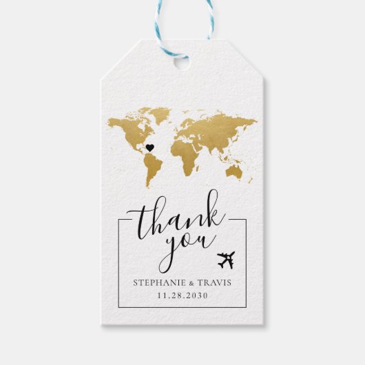 Hochzeit in Urlaubsort der Weltkarte: Luggage Shap Geschenkanhänger (Vorderseite)