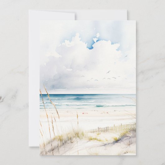 Hochzeit in Urlaubsort des Aquarells Einladung (Rückseite)