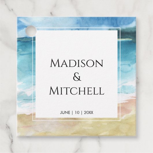 Hochzeit in Urlaubsort des Aquarells Geschenkanhänger (Vorderseite)