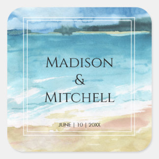 Hochzeit in Urlaubsort des Aquarells Quadratischer Aufkleber