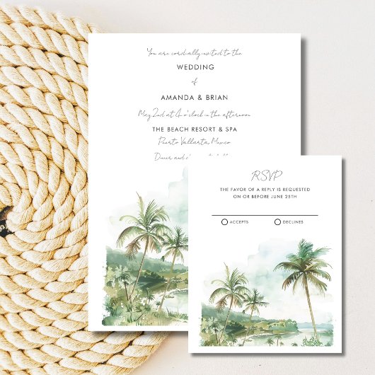 Hochzeit in Urlaubsort des Aquarells RSVP Karte