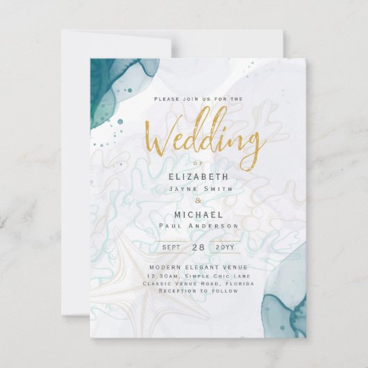 Hochzeit in Urlaubsort des tropischen Küstenstrand Einladung (Vorderseite)