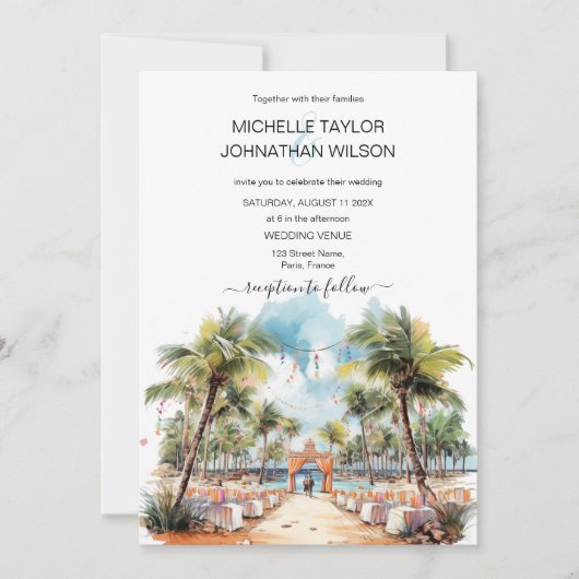 Hochzeit in Urlaubsort des tropischen Strandes Einladung (Vorderseite)