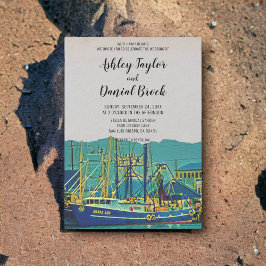Hochzeit in Urlaubsort des Vintagen Schifffahrtsha Einladung