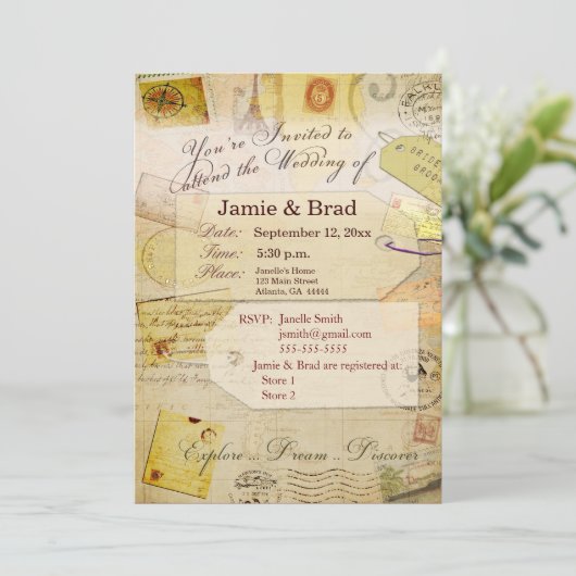 Hochzeit in Urlaubsort Einladung in Creme (Stehend Vorderseite)