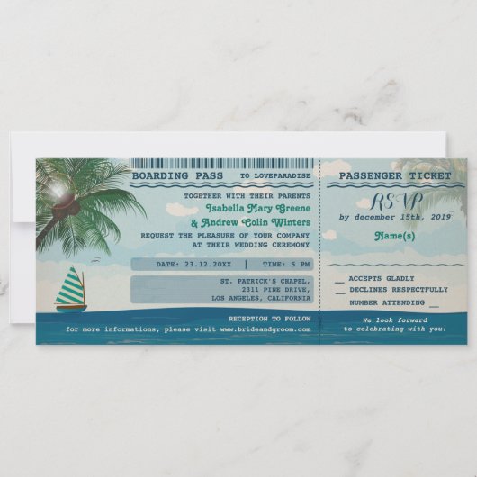 Hochzeit in Urlaubsort Einladung und UAWG (Vorderseite)