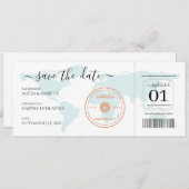 Hochzeit in Urlaubsort Flugzeug Ticket Save the Da Einladung (Vorne/Hinten)