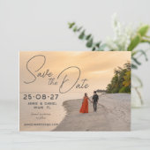 Hochzeit in Urlaubsort Foto Overlay-Benutzerdefini Save The Date (Stehend Vorderseite)