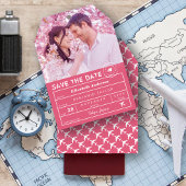 Hochzeit in Urlaubsort Fuchsia Pink Gepäckstück Ta Save The Date