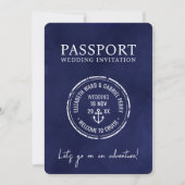Hochzeit in Urlaubsort für den blauen Reisepass Einladung (Vorderseite)