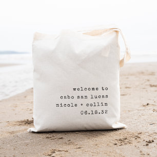 Hochzeit in Urlaubsort für Minimalistischen Text Tragetasche
