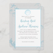 Hochzeit in Urlaubsort für silberne Muscheln Einladung (Vorne/Hinten)