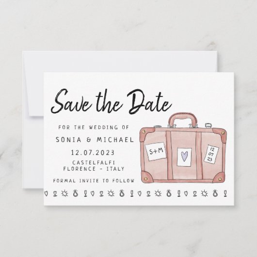 Hochzeit in Urlaubsort Gehäuse Save the Date Karte (Vorderseite)