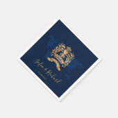 Hochzeit in Urlaubsort Gold Navy Weltkarte Serviette (Ecke)