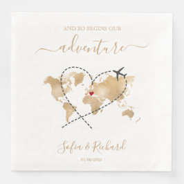 Hochzeit in Urlaubsort Gold Weltkarte Willkommensz Serviette