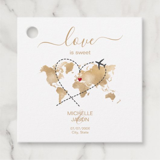 Hochzeit in Urlaubsort Gold World Map Liebe ist sü Geschenkanhänger (Vorderseite)