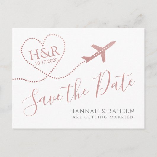 Hochzeit in Urlaubsort "Herzrosa" des Flugzeugs Re Ankündigungspostkarte (Vorderseite)