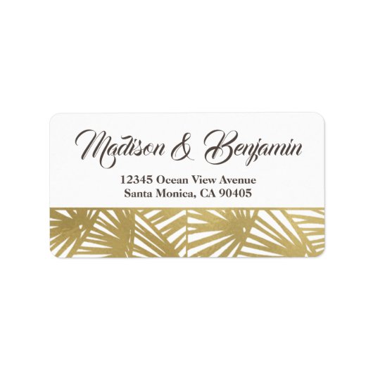 Hochzeit in Urlaubsort, Hochzeit am Strand, Goldfo Adressaufkleber (Vorne)