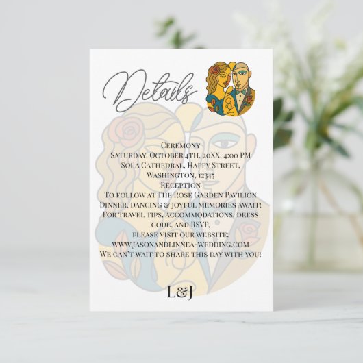 Hochzeit in Urlaubsort künstlerische Silhouette Mo Begleitkarte (Stehend Vorderseite)