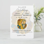 Hochzeit in Urlaubsort künstlerische Silhouette Mo Einladung (Stehend Vorderseite)