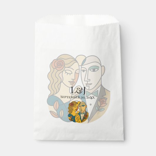 Hochzeit in Urlaubsort künstlerische Silhouette Mo Geschenktütchen (Vorderseite)